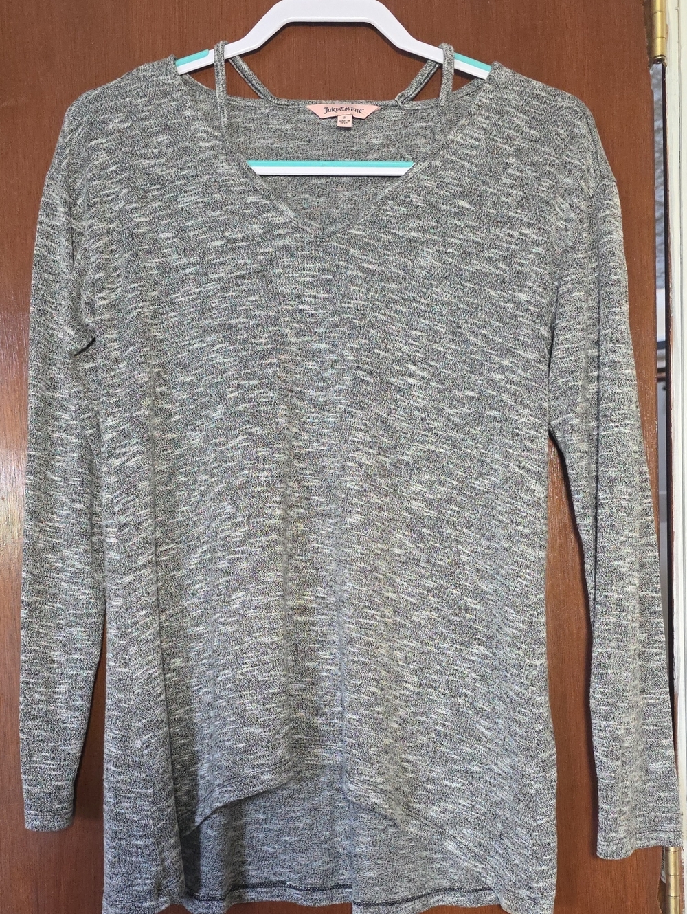 Juicy Couture Heather Gray V-Neck Long Sleeve Knit Top
